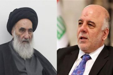 El Gran Ayatolá Ali al Sistani y el primer ministro de Iraq, Haider al Abadi