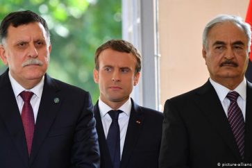 Emmanuel Macron, Fayez al Sarraj y Khalifa Haftar